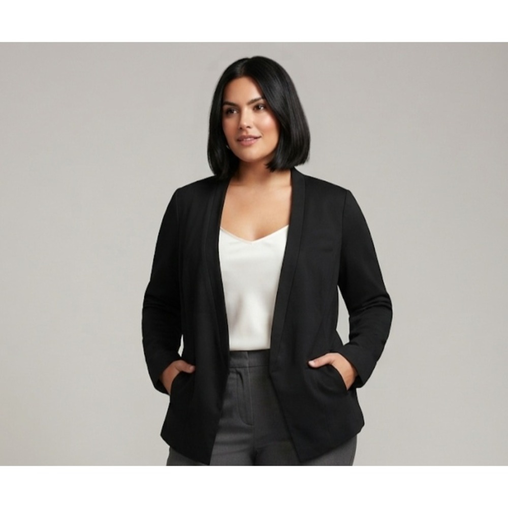 6th & Lane Womens Black Open Front Asymmetric Ponte Blazer Jacket Size 18 CS1301